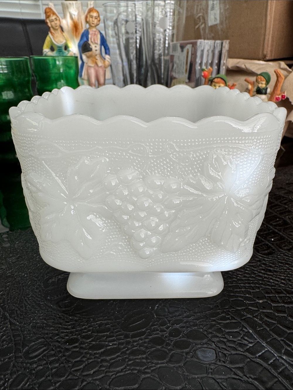 Anchor Hocking White Milk Glass Grape Motif Planter vintage